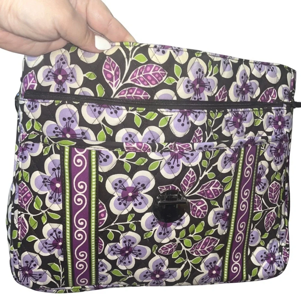 Vera Bradley Attache Laptop Messenger Bag Plum Petals Retired 14x12x4